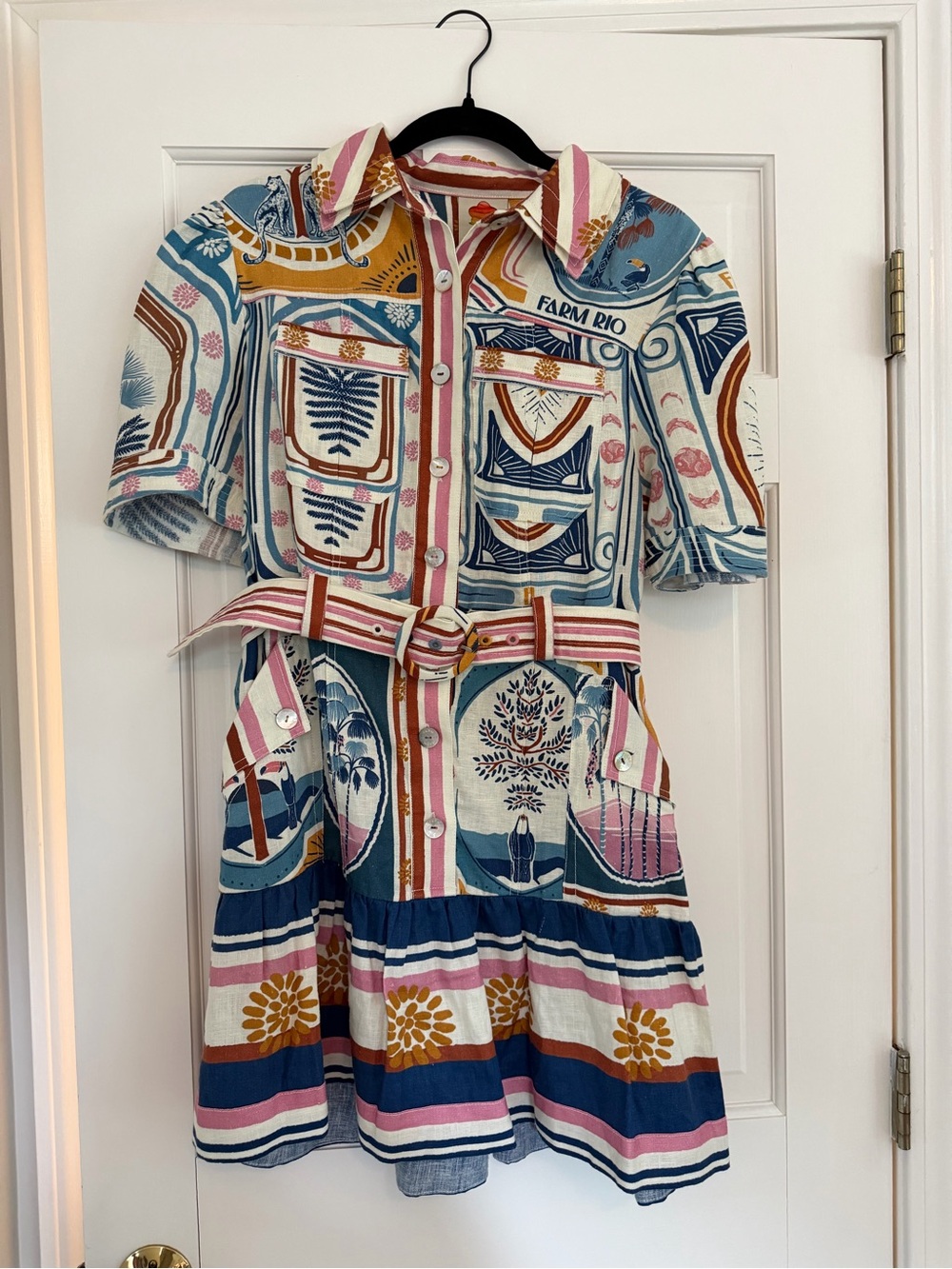 FARM Rio Multicolor Patterned Short Shirt Dress with Belt - Picture 3 of 4